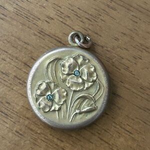 Vintage Victorian Gold Filled Flower Locket, Pansy Paste Locket